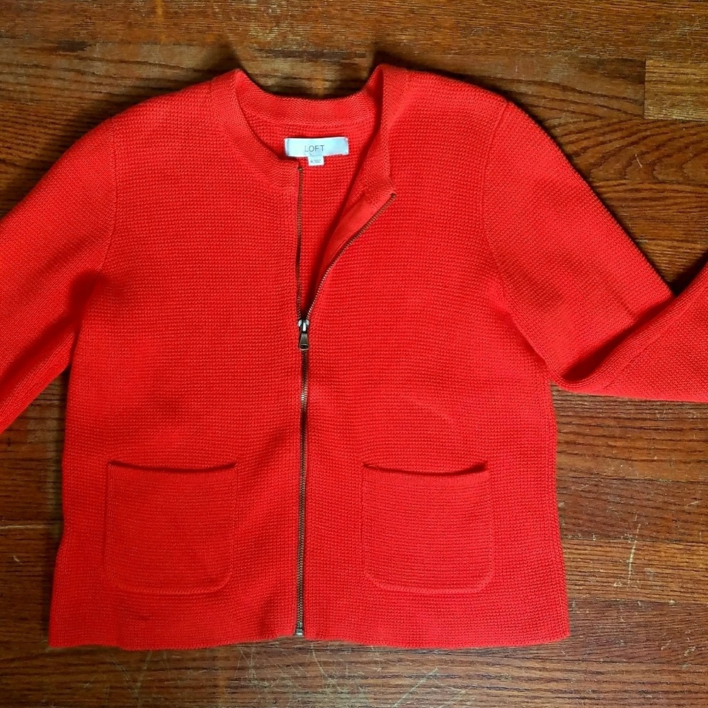 **Loft** GORGEOUS medium orange zip-up sweater